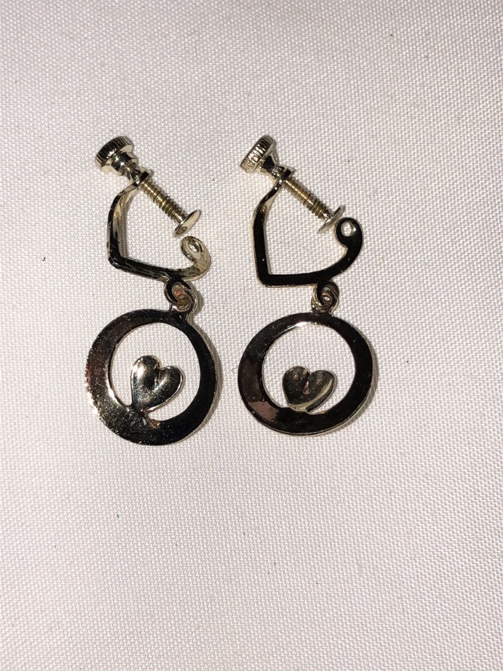 Vintage Silver-Tone Heart Screw-Back Drop Dangle
Earrings